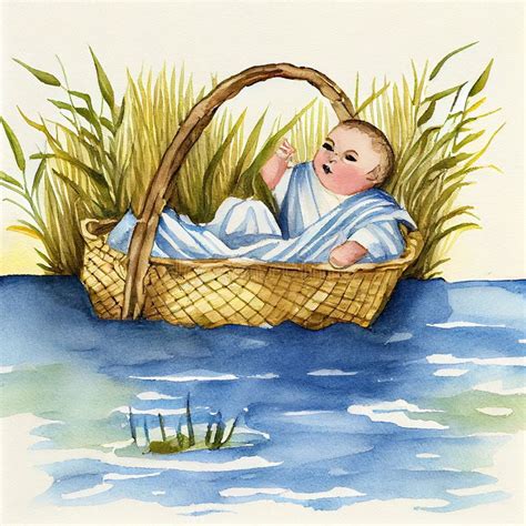 Baby Moses Floating In A Reed Basket On The River Nile In Egypt Jewish