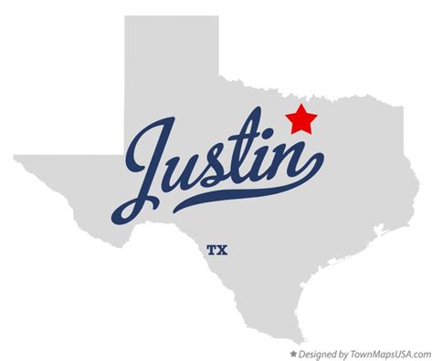 Map of Justin, TX, Texas