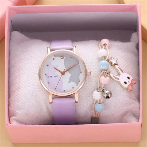 Sharphy Coffret Cadeau Montre Fille Et Bracelet Fille Lapin Chat