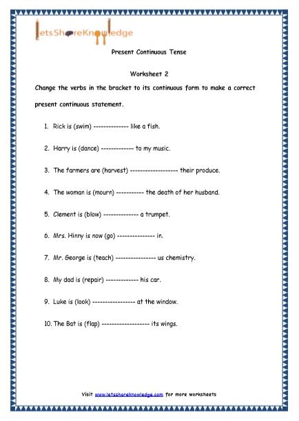 Grade 4 English Resources Printable Worksheets Topic Present Continuous Tenses Lets Share