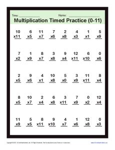 Timed Multiplication Worksheets 0 – 11 | Printable Practice Sheets