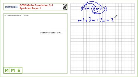 Gcse Maths Edexcel Foundation Specimen Paper Q Expanding Double