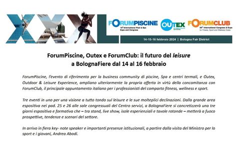 Forumpiscine Outex E Forumclub Il Futuro Del Leisure A Bolognafiere