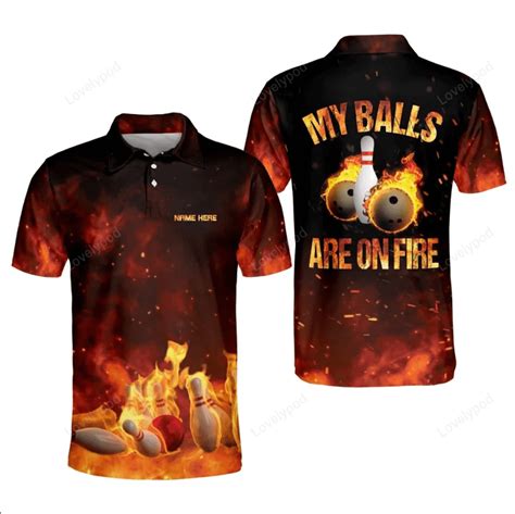 Custom My Balls Are On Fire Flame Bowling Polo Shirt Lovelypod