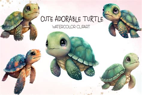 Cute Adorable Turtle Watercolor ClipArt Graphic by Turtle Rabbit ...