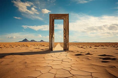 An Open Door On Dried Ground In The Desert Generated By Artificial