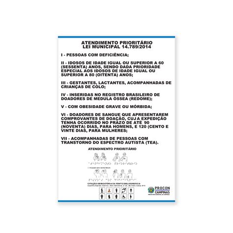 Placa Atendimento Preferencial Lei Municipal Braile X