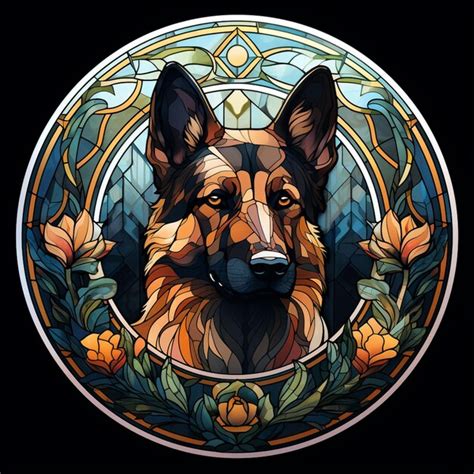 Premium Photo A Close Up Of A Dogs Face In A Stained Glass Window