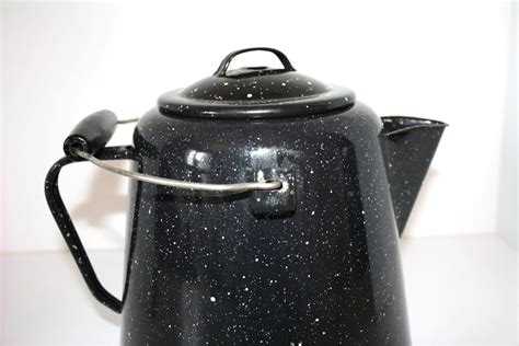 Large Vintage Enamel Cowboy Campfire Coffee Pot Kettle Etsy