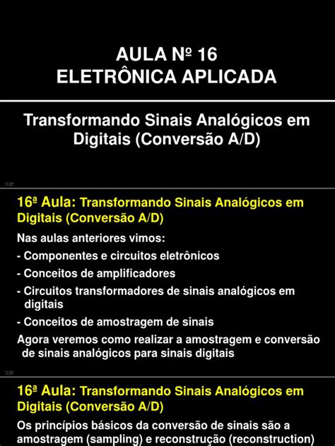 Transformando Sinais Analógicos Em Digitais Conversão A D Pdf