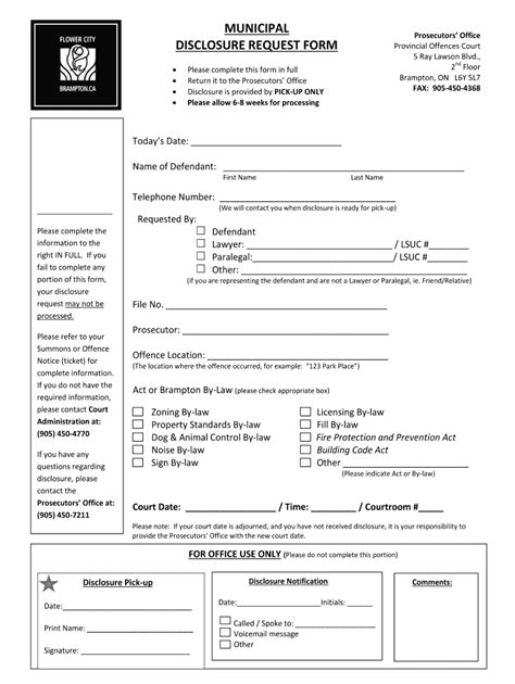 Fillable Online Brampton MUNICIPAL DISCLOSURE REQUEST FORM Provincial