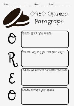 Oreo Opinion Writing Graphic Organizer Paragraph Sentences With Exemplar