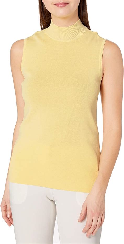 Tahari Asl Womens Mock Neck Sleeveless Sweater Lemon Yellow Petite