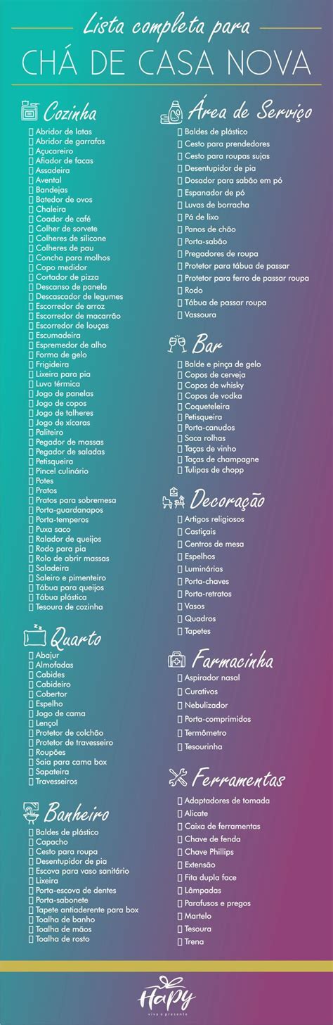 Lista COMPLETA para Chá de Casa Nova New home checklist Home design