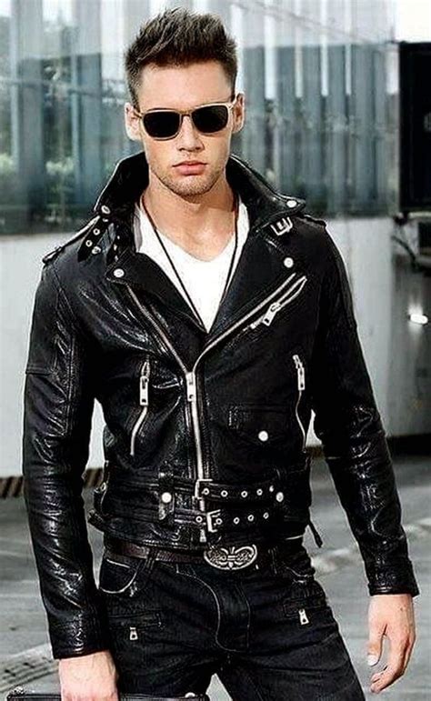 Men Biker Black Leather Jacket Mens Leather Clothing Leather Fashion