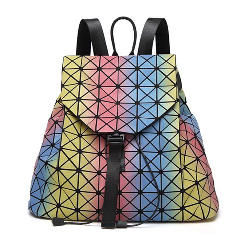 Wholesale New Women fashion luminous Geometric Laptop Sling Drawstring Bag Leather Backpack ...