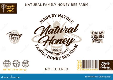 Honey Label And Packaging Design Elements Stock Vector Illustration