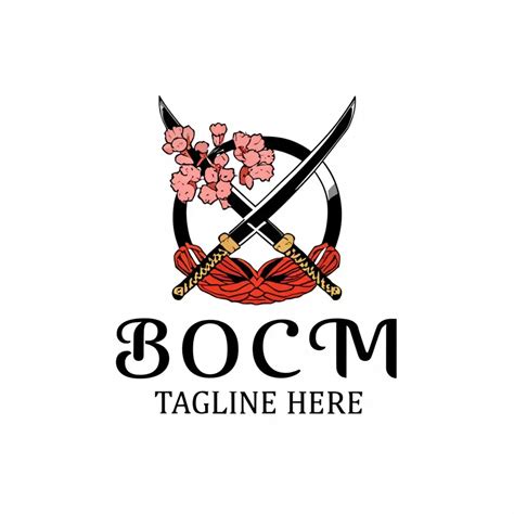 Logo Design For Yamibuchi Katana Sword And Cherry Blossom Emblem With