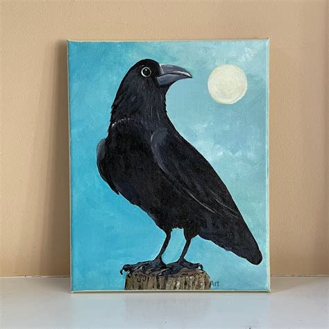 Crow Art 8x10 Acrylic Crow Painting On Canvas Etsy