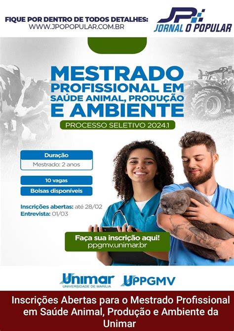 Inscrições Abertas para o Mestrado Profissional em Saúde Animal