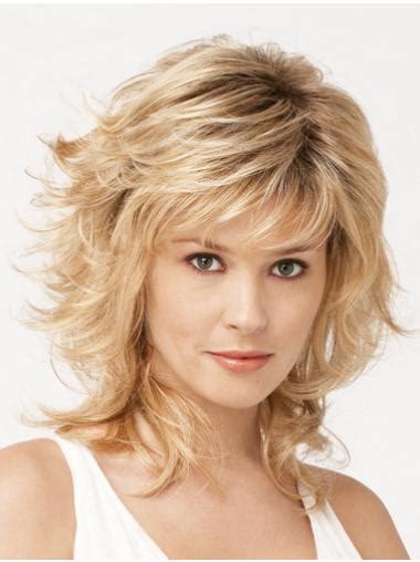 Blonde Wavy Synthetic Cheap Medium Wigs Medium Haired Wigs