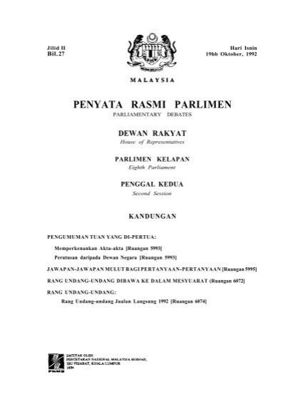 PENYATA RASMI PARLIMEN Parlimen Malaysia