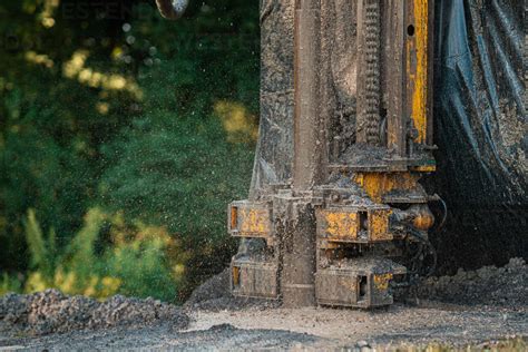 Close Up Of Well Drilling Rig Boring Dowin Into The Earth A Rotary