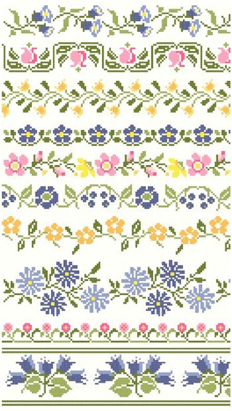 Vintage Floral Cross Stitch Borders Pattern Instant Download Pdf Etsy