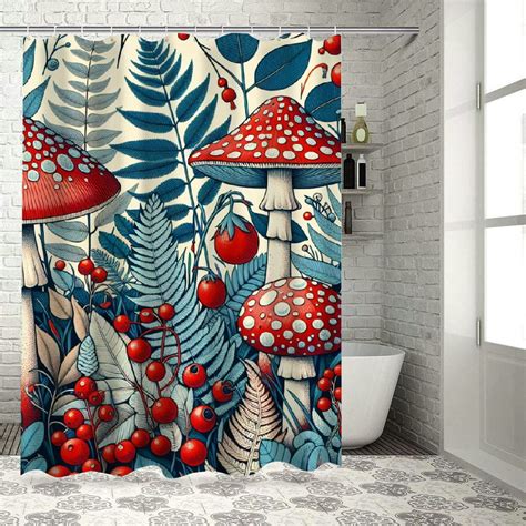 Lzatpd Rustic Shower Curtain Wonder Of Woods Reddish Mushrooms Forest