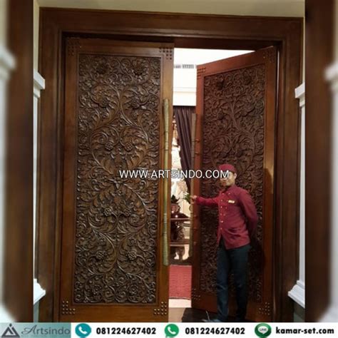 Jual Pintu Ukir Kayu Jati Kupu Tarung Model Mewah Pintu Utama Double