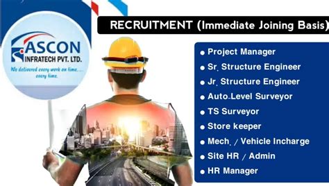 Ascon Infratech Pvt Ltd Urgent Hiring For Multiple Positions