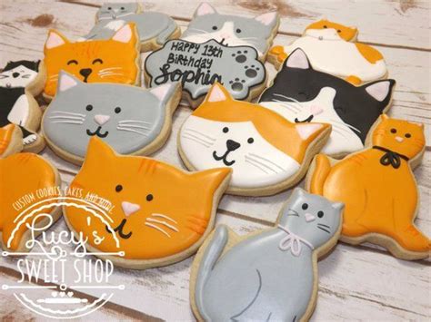 Cat Cookies Cat Face Cookies Kitty Cookies Decorated Cookies