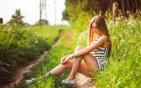 Wallpaper Sunlight Forest Women Outdoors Long Hair Grass Legs