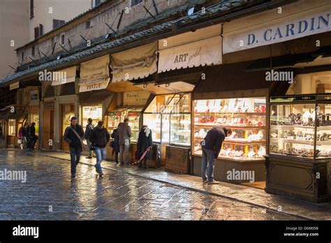 Jewellery Shops on Ponte Vecchio Bridge; Florence; Italy Illuminated at ...