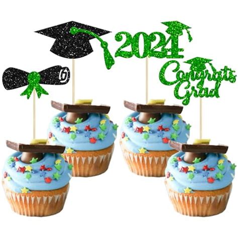 Gyufise 24Pcs 2024 Graduation Cupcake Toppers Glitter Congrats Grad