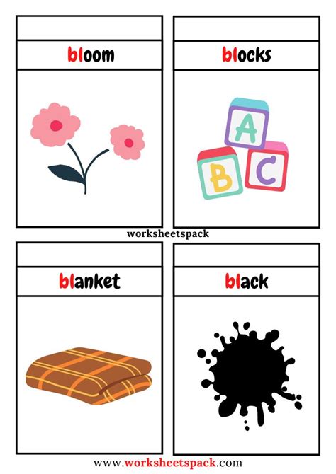 Free Bl Blend Words With Pictures Bl Consonant Blend Flashcards