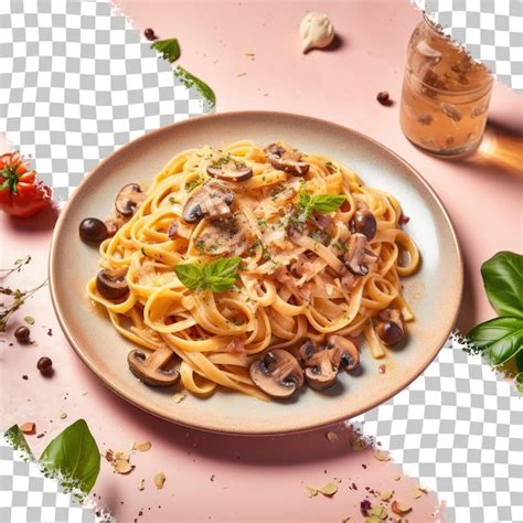 Pasta Italienne Classique Avec Des Champignons Servi Sur Un Fond