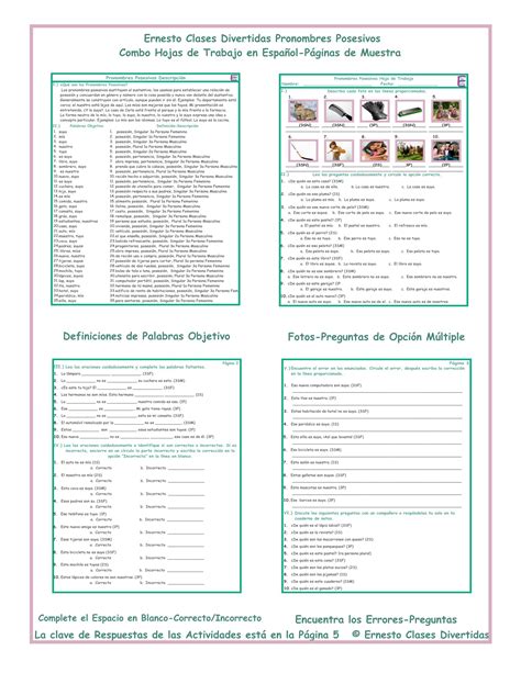 Possessive Pronouns Combo Activities Spanish Worksheets Teaching Worksheets Library