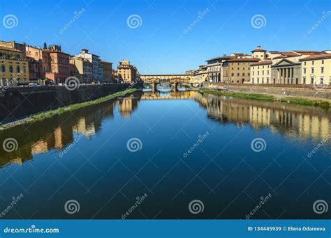 Ponte Vecchio Bridge Over River Arno At Sunny Day Florence Italy