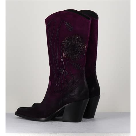 Boots santiags à fleurs en daim violet BASTI VIOLA Garrice