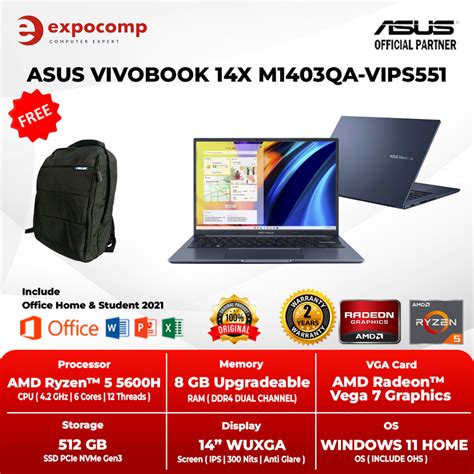 Jual Asus Vivobook 14x M1403qa Vips551 Blue Amd R5 5600 8gb 512gb W11