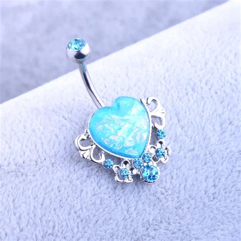 16l Surgical Steel Gemmed Heart Navel Belly Button Ring Body Jewelry Piercingjewelry Piercing