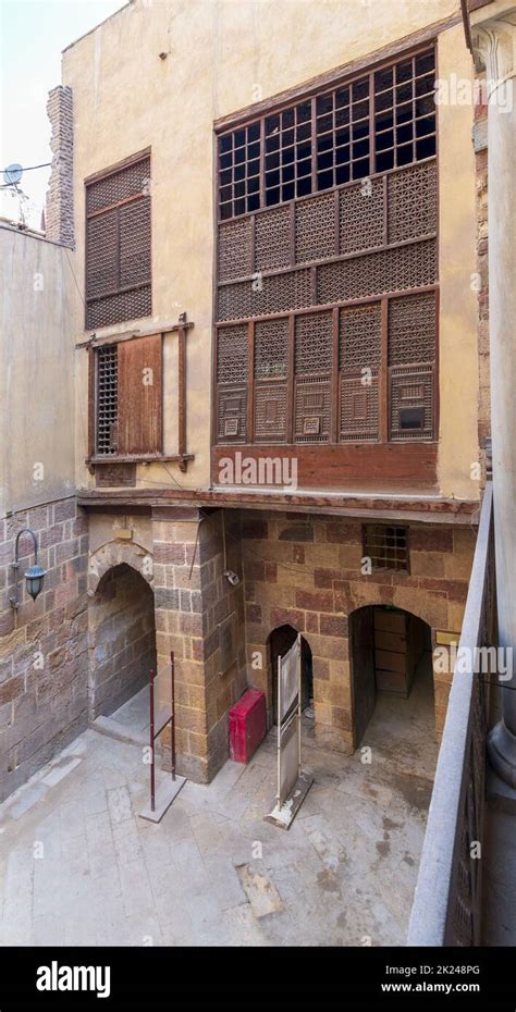 Facade Of Ottoman Era Historic Waseela Hanem House With Wooden Oriel