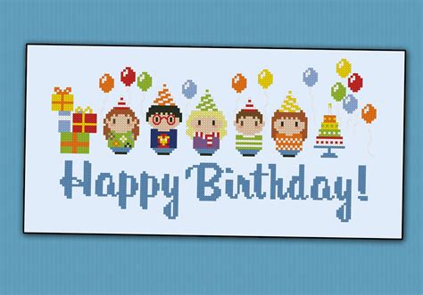 Happy Birthday Party Digital Cross Stitch Pattern