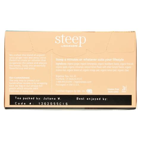 Steep By Bigelow Steep Organic Lemon Ginger Caffeine Free Herbal Tea