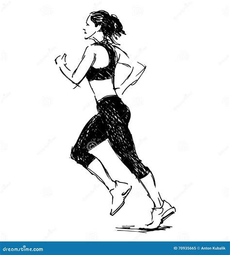 Hand Sketch Of A Running Woman Cartoon Vector | CartoonDealer.com #70935665