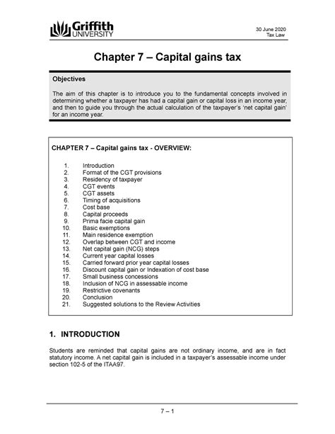 Tax Lawstudy Guide Ch 7capital Gains Tax Tax Law Chapter 7