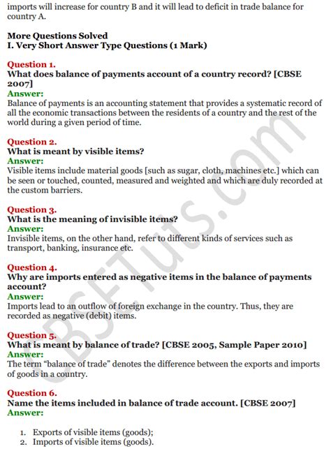 Ncert Solutions For Class 12 Macro Economics Chapter 10 Balance Of Payment Cbse Tuts