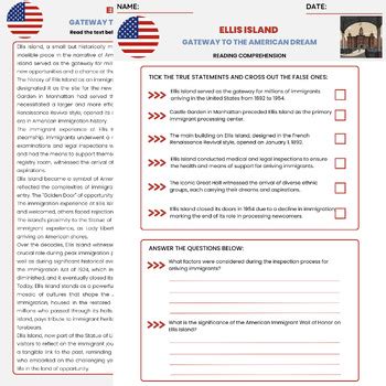 Ellis Island Reading Comprehension America Immigration Heritage And