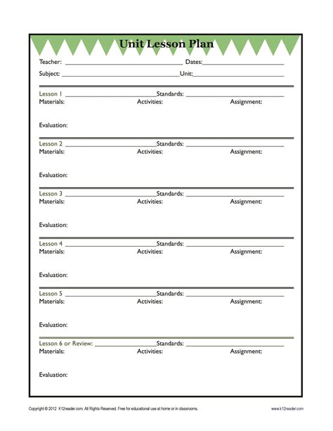 Free Unit Lesson Plan Template Printable Templates